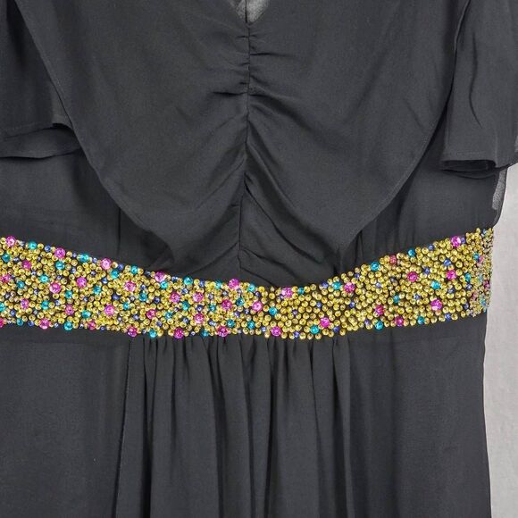 Roaman’s Plus Beaded Waist Black Chiffon Dress 16W - Picture 7 of 9